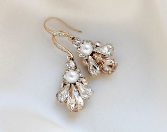 Crystal Bridal earrings, Bridal jewelry, Antique gold Wedding earrings, Vintage style earrings, Art Deco style earrings, Wedding jewelry