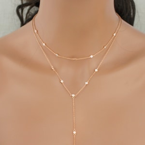 Delicate Rose gold Layering necklace Choker necklace Dainty Long and layered necklace Rose gold Bridal necklace Sterling silver necklace