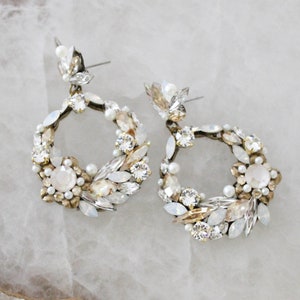 Crystal bridal earrings, Round hoop earrings, Bridal jewelry, Antique gold Wedding earrings, Boho style earrings, Wedding jewelry antique gold (pic)