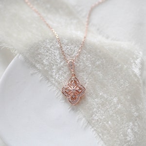 Dainty Rose gold necklace, Simple Bridal necklace, Bridal jewelry, Bridesmaid jewelry Bridesmaid necklace CZ necklace Wedding necklace ADDIA