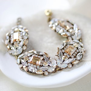 Crystal Bridal bracelet, Vintage Wedding bracelet, Bridal jewelry, Crystal bracelet, Antique gold bracelet, Wedding jewelry