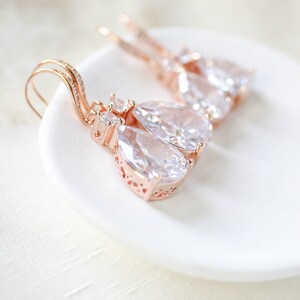 Rose Gold Bridal earrings, Bridal jewelry, Crystal dangle Wedding earrings, CZ Teardrop earrings, Bridesmaid earrings Wedding jewelry