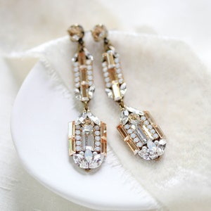 Art Deco Bridal earrings, Long Wedding earrings, Wedding jewelry, Vintage style earrings, Crystal earrings, Bridal jewelry
