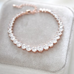 Rose Gold Tennis Bracelet, Bridal Jewelry, Cubic Zirconia Bridal ...