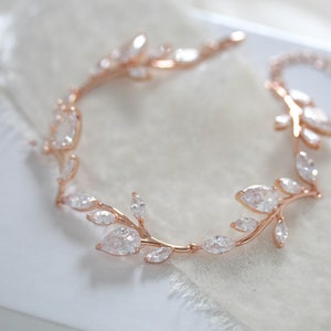 Rose gold Bridal bracelet, Leaf Wedding bracelet, Bridal jewelry, CZ bracelet, Rose gold Wedding jewelry, Cuff bracelet, Bridesmaid APRILLE
