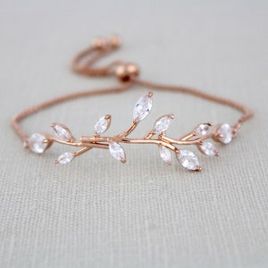 Rose gold Bridal bracelet Bridal jewelry Adjustable CZ Wedding bracelet Dainty leaf bracelet Bridesmaid bracelet Wedding jewelry APRILLE