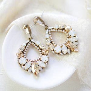 Crystal Bridal earrings, Gold Wedding earrings, Bridal jewelry, Hoop style earrings for Bride, Special occasion earrings, Wedding jewelry