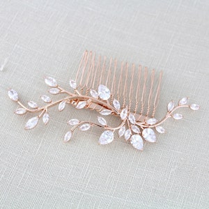 Rose Gold bridal hair comb Bridal hair accessories Wedding hair piece CZ Wedding headpiece Crystal Wedding comb Leaf hair comb APRILLE