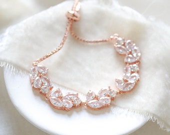 Rose Gold Bridal Bracelet Bridal Jewelry Dainty Tennis - Etsy