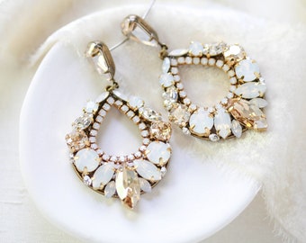 Gold Wedding earrings, Bridal jewelry, Hoop Bridal earrings, Statement hoop earrings for Bride, Vintage style earrings, Wedding jewelry