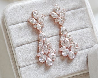 Rose gold earrings, Bridal jewelry, Vintage Bridal earrings, Chandelier earrings, Long earrings Statement earrings, Wedding earrings DIVINE