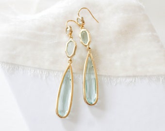 Long Bridal earrings, Gold Wedding earrings, Bridal jewelry, Blue Drop earrings, Bridesmaid earrings, Wedding jewelry, Earrings for bride