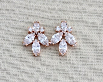 Rose gold stud earrings Bridal earrings Bridal jewelry Rose gold earrings CZ Stud earrings Bridesmaid earrings Rose gold jewelry DIVINE