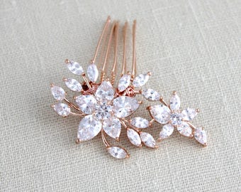 Rose gold hair comb, Bridal hair piece, Wedding hair accessories, Rose gold hair pin, CZ hair comb, Wedding hair piece, Hair jewelry LILY