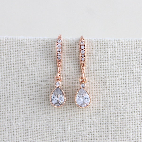 Rose gold Bridal earrings Bridal jewelry Dainty dangle earring Tiny Drop earrings Delicate Wedding earrings Bridesmaid earrings