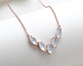 Rose gold bridal necklace, White opal marquise necklace, Rose gold Bridal jewelry, Dainty Wedding necklace, Layering necklace for bride