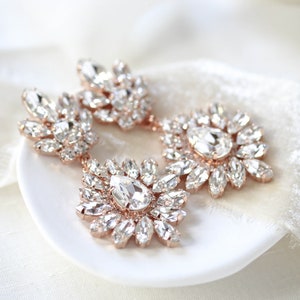 Rose Gold Braut Ohrringe, Brautschmuck, Statement Hochzeit Ohrringe, Crystal Chandelier Ohrringe, Vintage style Ohrringe