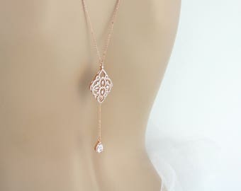 Rose gold Back necklace Bridal necklace Bridal jewelry Rose gold backdrop necklace Dainty back drop necklace Wedding necklace EMILY