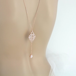 Rose gold Back necklace Bridal necklace Bridal jewelry Rose gold backdrop necklace Dainty back drop necklace Wedding necklace EMILY