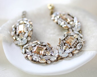 Crystal Bridal bracelet, Vintage Wedding bracelet, Bridal jewelry, Crystal bracelet, Antique gold bracelet, Wedding jewelry