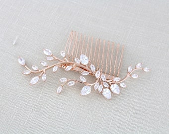 Rose Gold bridal hair comb Bridal hair accessories Wedding hair piece CZ Wedding headpiece Crystal Wedding comb Leaf hair comb APRILLE