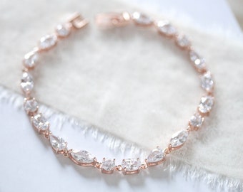 Dainty Rose gold bracelet, Bridal tennis bracelet, Bridal jewelry, Cubic Zirconia bracelet, Rose gold Wedding jewelry, Bridesmaid bracelet