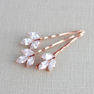 Rose gold hair pins Bridal bobby pins Leaf hair pins Wedding hair accessories CZ hair pins Hair clip Hair comb Hair jewelry