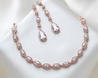 Rose gold Wedding jewelry set, Bridal necklace set, CZ Bridal jewelry, Rose gold Bridal earrings, Bridal bracelet, Wedding earrings SCARLETT