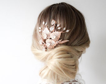 Rose gold hair comb, Crystal Bridal hair comb, Bridal hair piece, Wedding headpiece, Bridal hair accessories, Opal hair comb