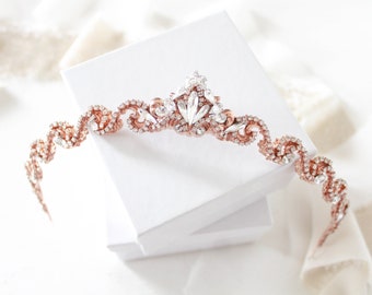 Rose gold tiara, Crystal Bridal tiara, Rose gold Wedding crown, Bridal hair piece Wedding headpiece, Bridal headband