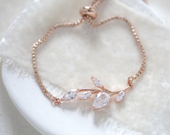 Rose gold Wedding bracelet, Bridal jewelry, Dainty Bridal bracelet, CZ bracelet, Bridesmaid bracelet, Adjustable bracelet, Wedding APRILLE