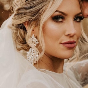 Orecchini da sposa in oro rosa, gioielli da sposa, orecchini da sposa in cristallo, orecchini a lampadario, orecchini grandi in stile vintage