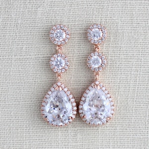 Rose Gold Bridal earrings, Bridal jewelry, Dangle Wedding earrings, CZ Drop earrings, Crystal earrings, Wedding jewelry, Cubic Zirconia