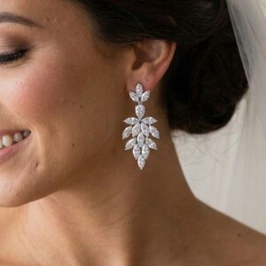 Brincos de noiva com cristais, brincos pendentes para casamento, joias para noivas