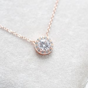 Rose Gold Bridal Necklace Solitaire Necklace Bridal Jewelry - Etsy