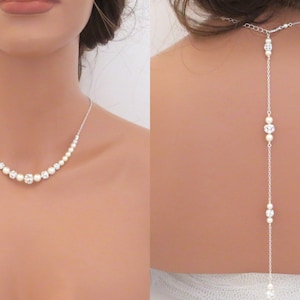 Pearl Backdrop necklace for Bride,  Pearl Wedding back necklace, Bridal jewelry, Special occasion necklace, Pearl back jewelry