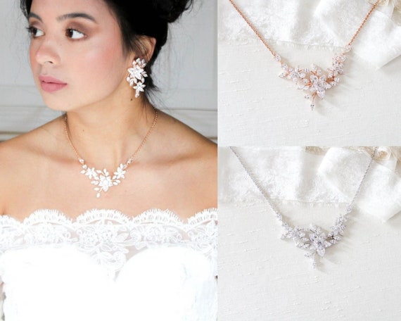 Rose Gold Dainty Wholesale Necklace & Earrings Set with CZ Teardrops -  Mariell Bridal Jewelry & Wedding Accessories
