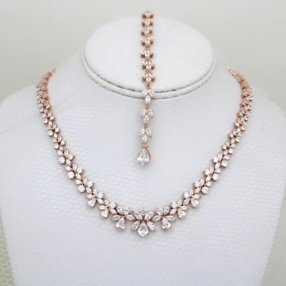 Rose Gold Backdrop Necklace Back Drop Bridal Necklace Crystal