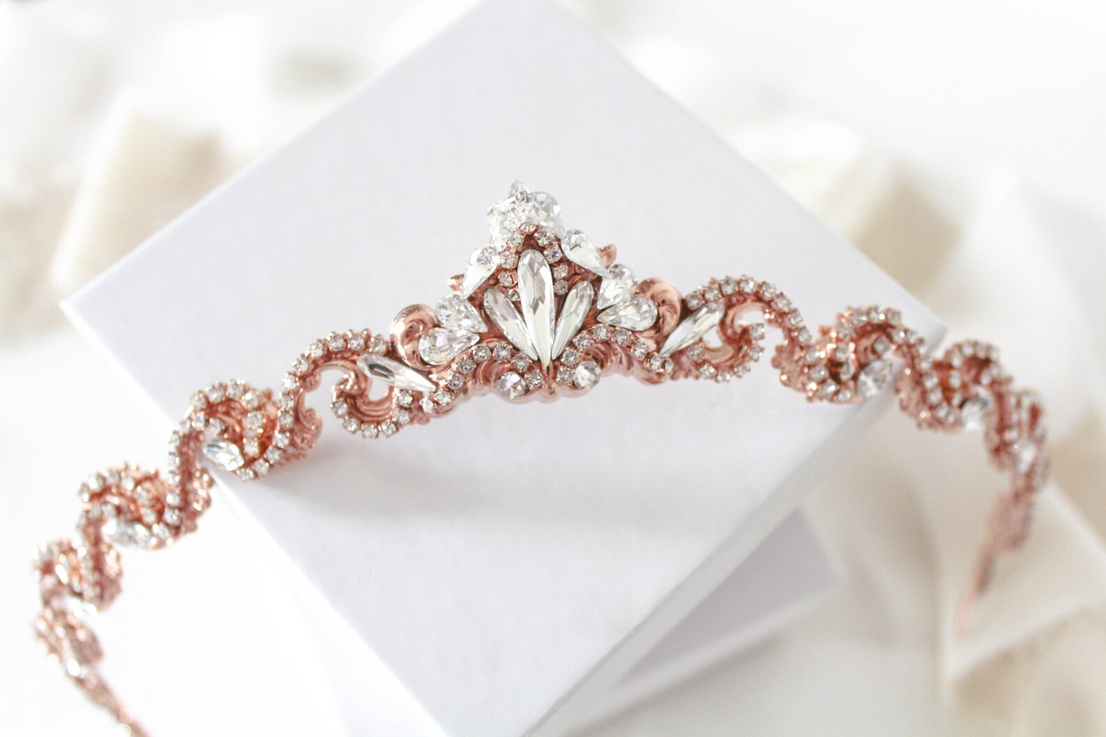 Rose Gold Tiara Crystal Bridal Tiara Rose Gold Wedding Etsy