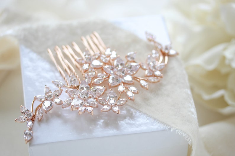 Rose Gold hair comb Bridal hair comb Rose gold headpiece Crystal hair comb Crystal hair comb Wedding headpiece Hair accessories LILY image 7