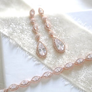 Rose gold Wedding jewelry set, Bridal necklace set, CZ Bridal jewelry, Rose gold Bridal earrings, Bridal bracelet, Wedding earrings SCARLETT