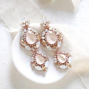Rose gold statement bridal earrings with Swarovski Crystals