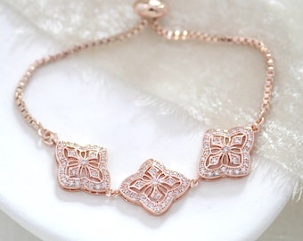 Rose gold Armband Kristall Braut Armband Hochzeit Schmuck Einstellbar Armreif Brautjungfer Geschenk Rose gold Hochzeit Armband ADDIA