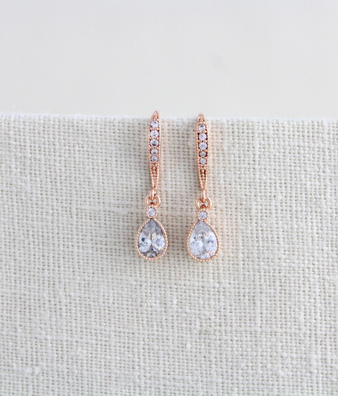 Rose Gold Bridal Earrings Bridal Jewelry Dainty Dangle Earring - Etsy