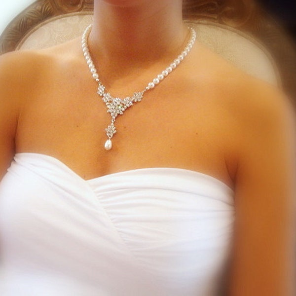 Boda joyería conjunto, SET de aretes de collar nupcial de la perla, collar de la boda de cristal, Swarovski set de collar y aretes, estilo Vintage