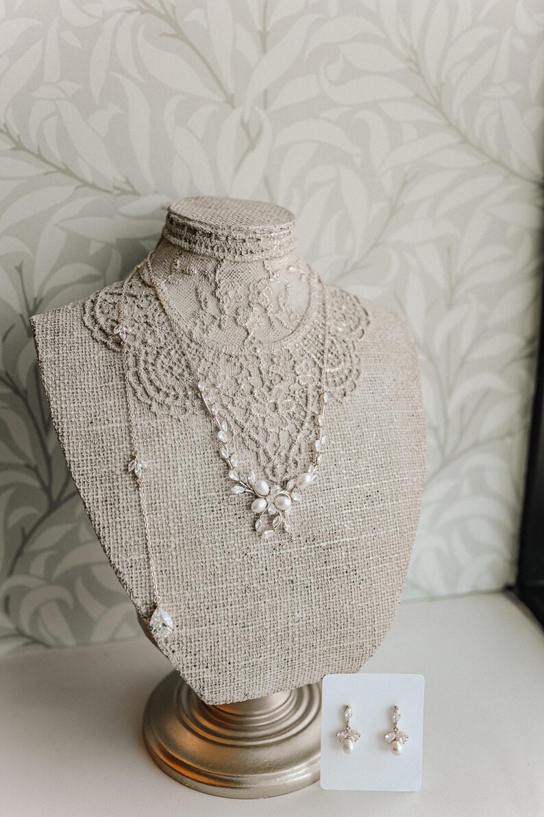 Rose gold necklace Backdrop necklace Bridal jewelry Back necklace Necklace and earring set Wedding jewelry Back jewelry Rose gold jewelry rhodium (silver)