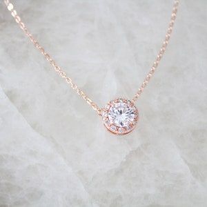 Rose Gold Bridal Necklace Solitaire Necklace Bridal Jewelry Crystal ...