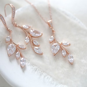 rose gold vine earrings and matching pendant necklace