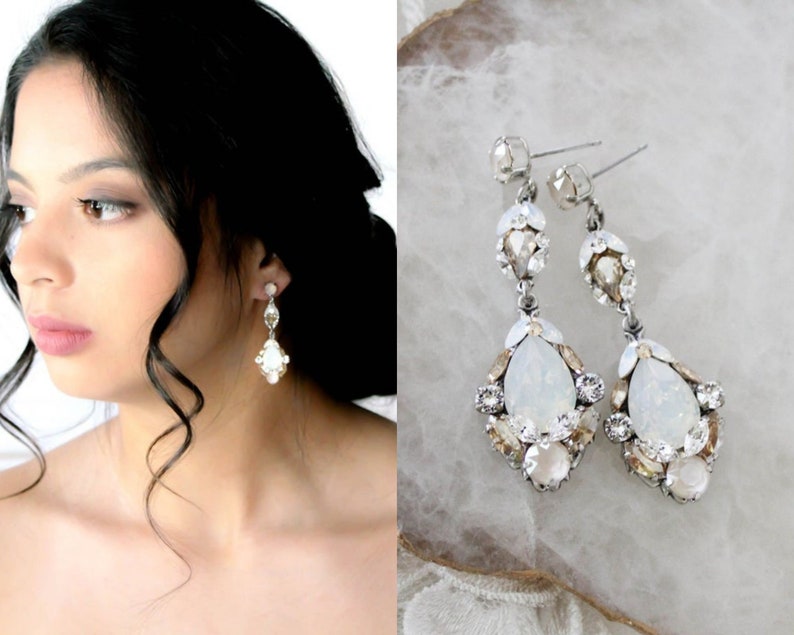 Vintage Style Bridal Earrings Long Crystal Wedding Earrings Etsy