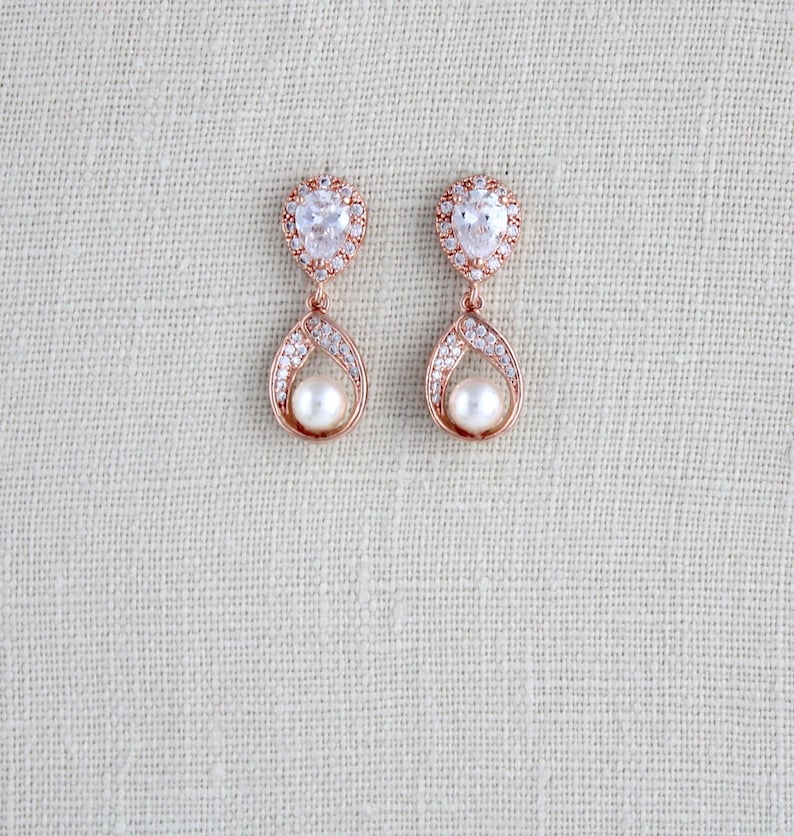 Rose Gold Bridal Earrings Bridal Jewelry Pearl Drop Wedding - Etsy